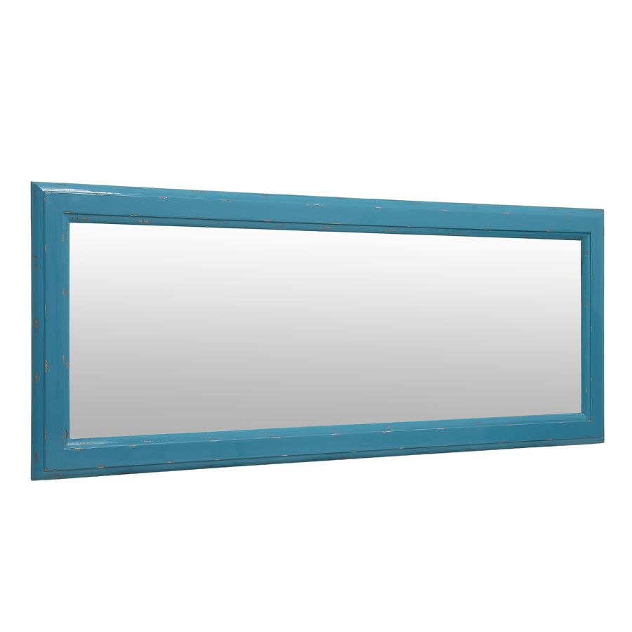 Miroir rectangulaire long en bois bleu turquoise