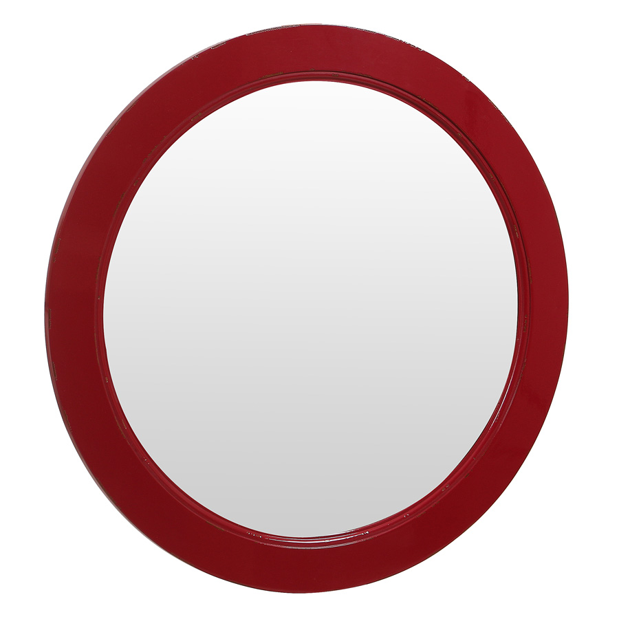 Miroir rond rouge groseille en bois d 75 cm