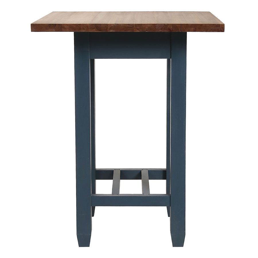 Table haute bleue carrée en pin 2 à 4 personnes - Brocante