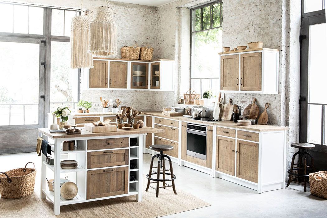 Soldes - Meuble de cuisine haut 2 portes en bois recyclé blanc - Rivages -  Interior's