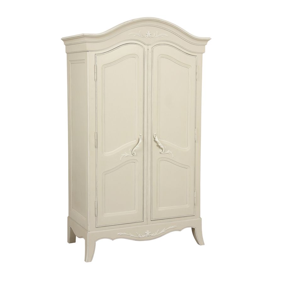 Armoire penderie 2 portes en bois sable rechampis blanc - Lubéron