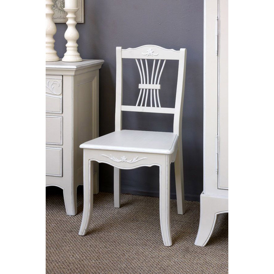 Chaise en bois sable rechampis blanc - Lubéron