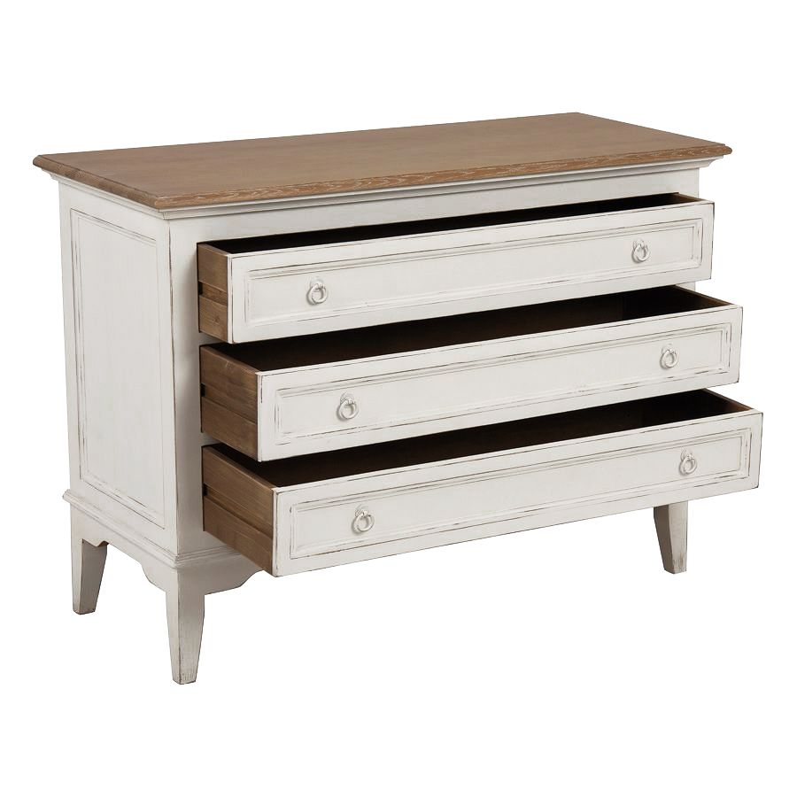 Commode blanche 3 tiroirs en pin massif - Esquisse