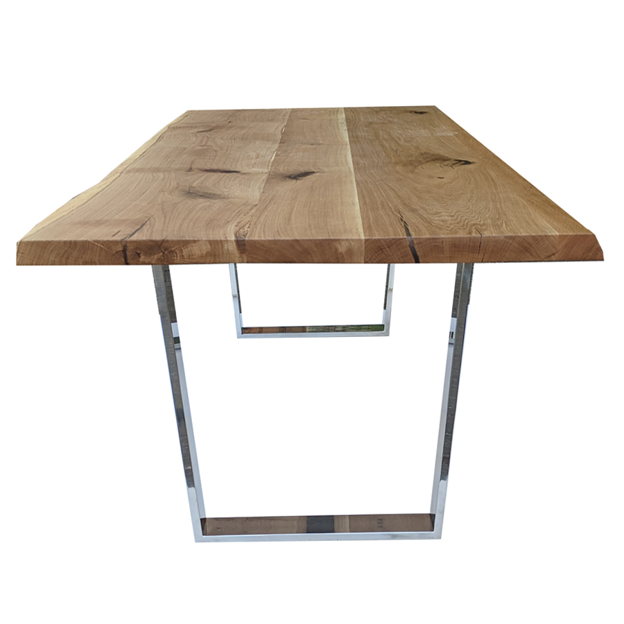 Table rectangulaire industrielle en chêne clair avec piètement en inox 6 personnes - Taïga