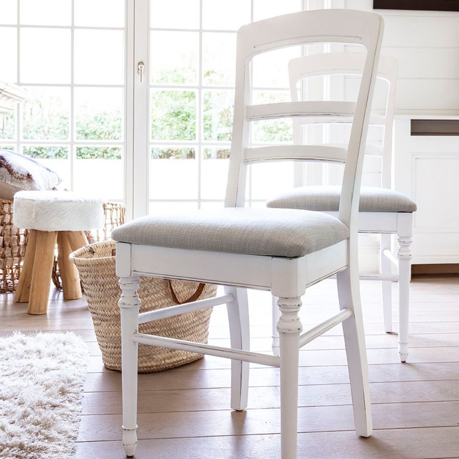 Soldes - Chaise en bois blanc et tissu - Harmonie - Interior's