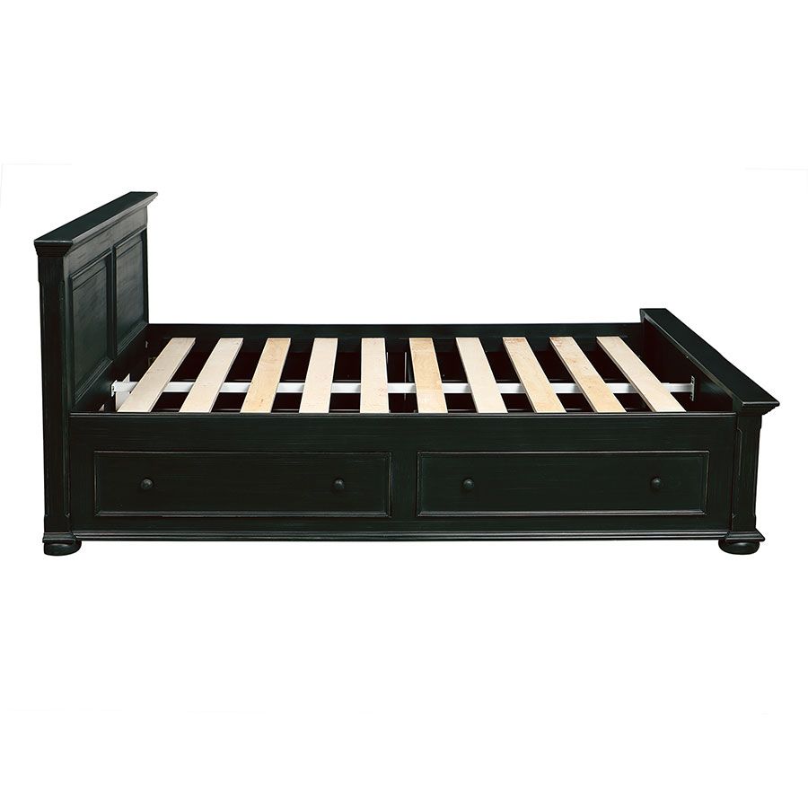 Lit 140x190 avec tiroirs en bois noir - Harmonie