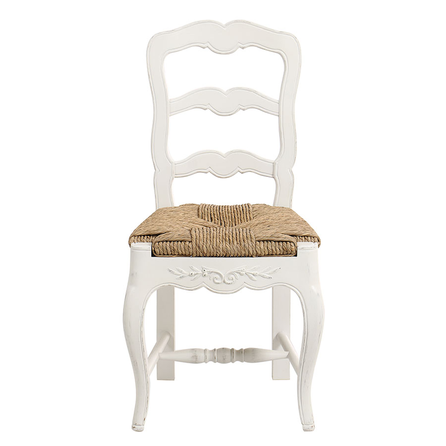 Chaise paillée en bois blanc vieilli - Romance