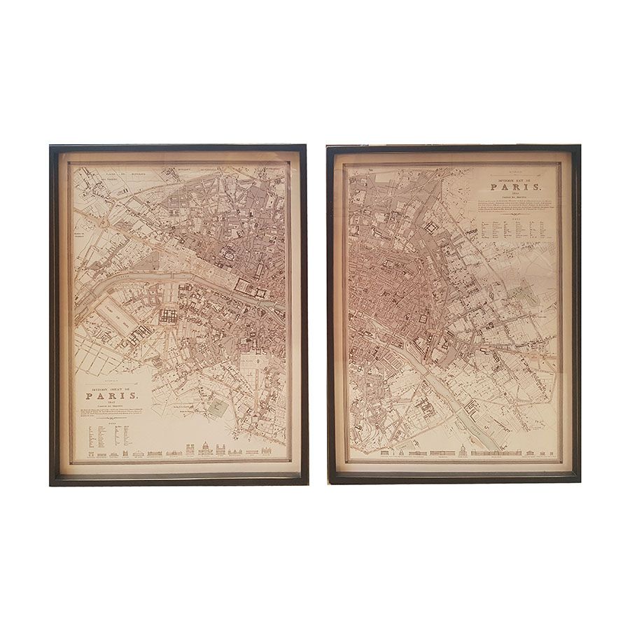 Duo tableaux Plan ancien de Paris - 57x69 cm