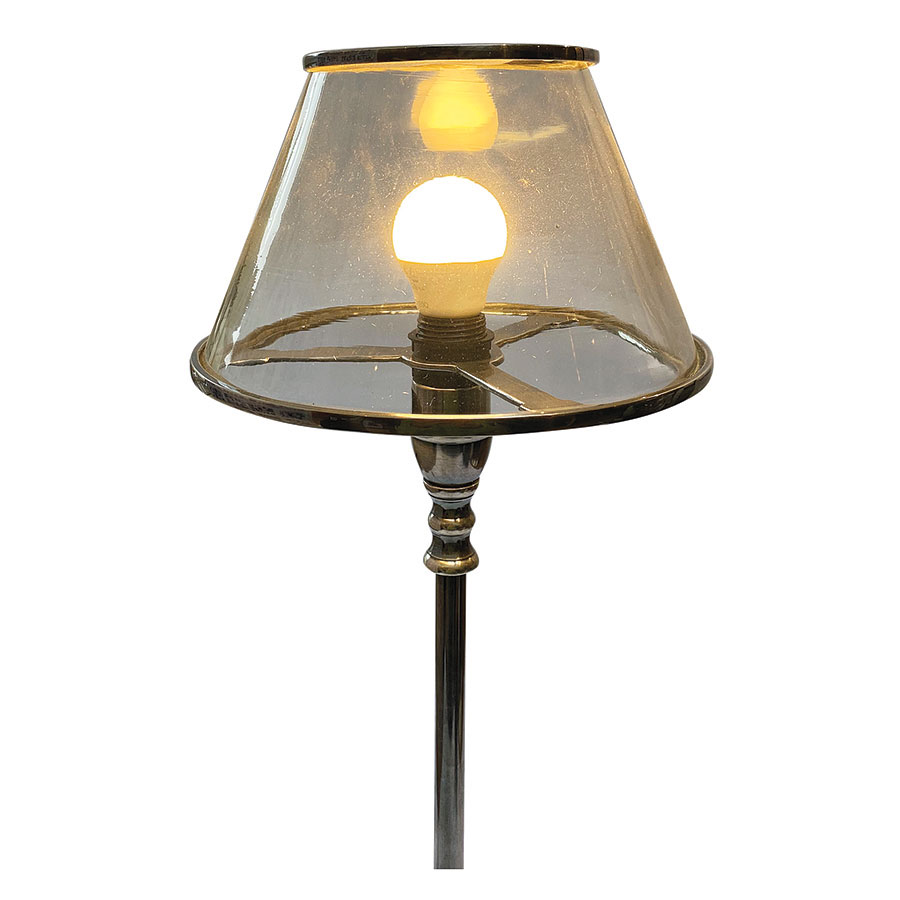 Lampe antique en laiton avec abat-jour en verre transparent h62 cm