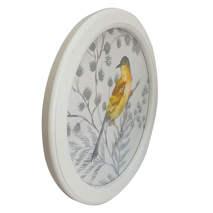 Tableau rond motif oiseau jaune D35 cm