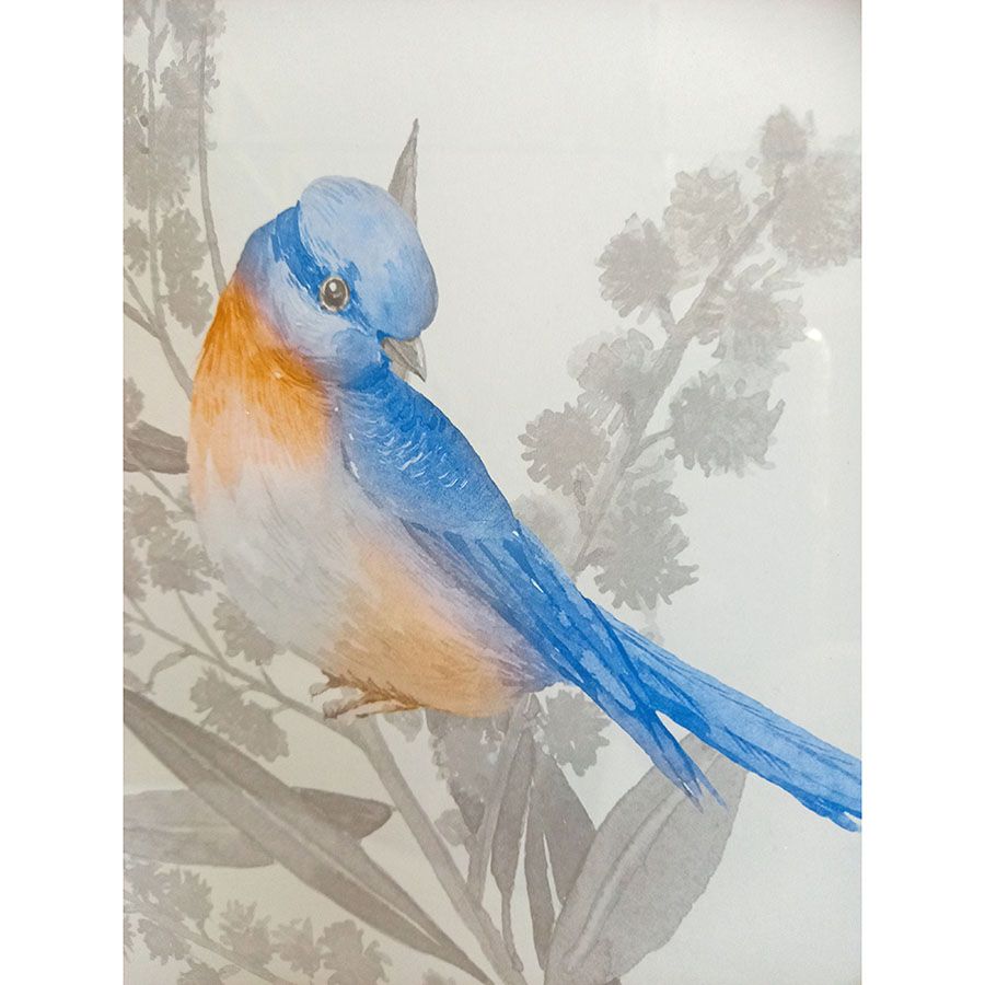Tableau rond motif oiseau bleu D35 cm