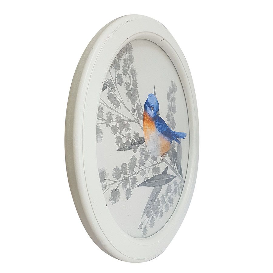 Tableau rond motif oiseau bleu D35 cm