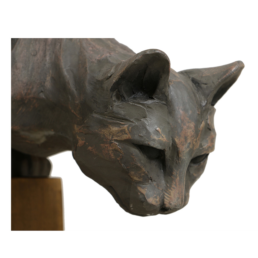 Soldes - Statue chat sur grand socle en chêne massif - Interior's