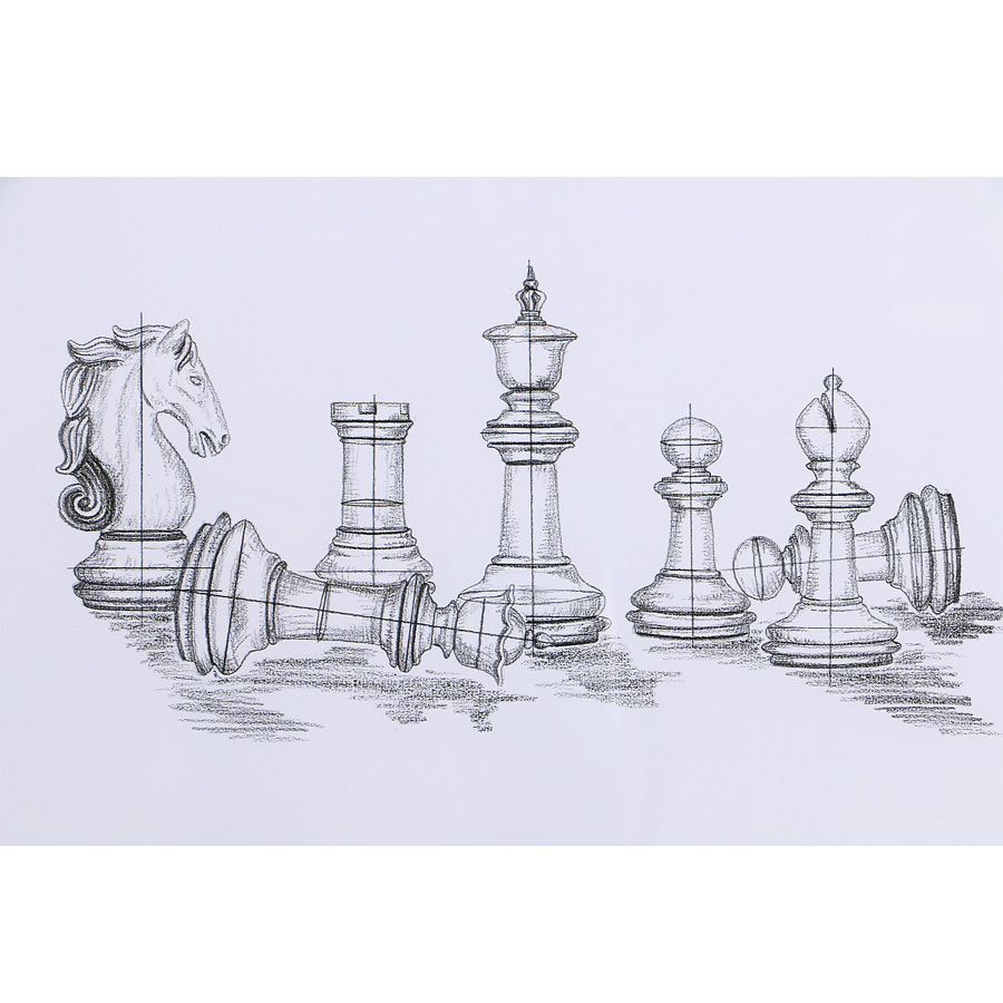 Tableau gravure jeu d'échec (68x48,5 cm)