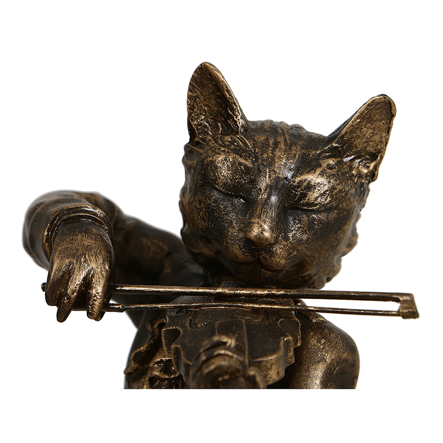 Statue chat doré vieilli avec socle en bois