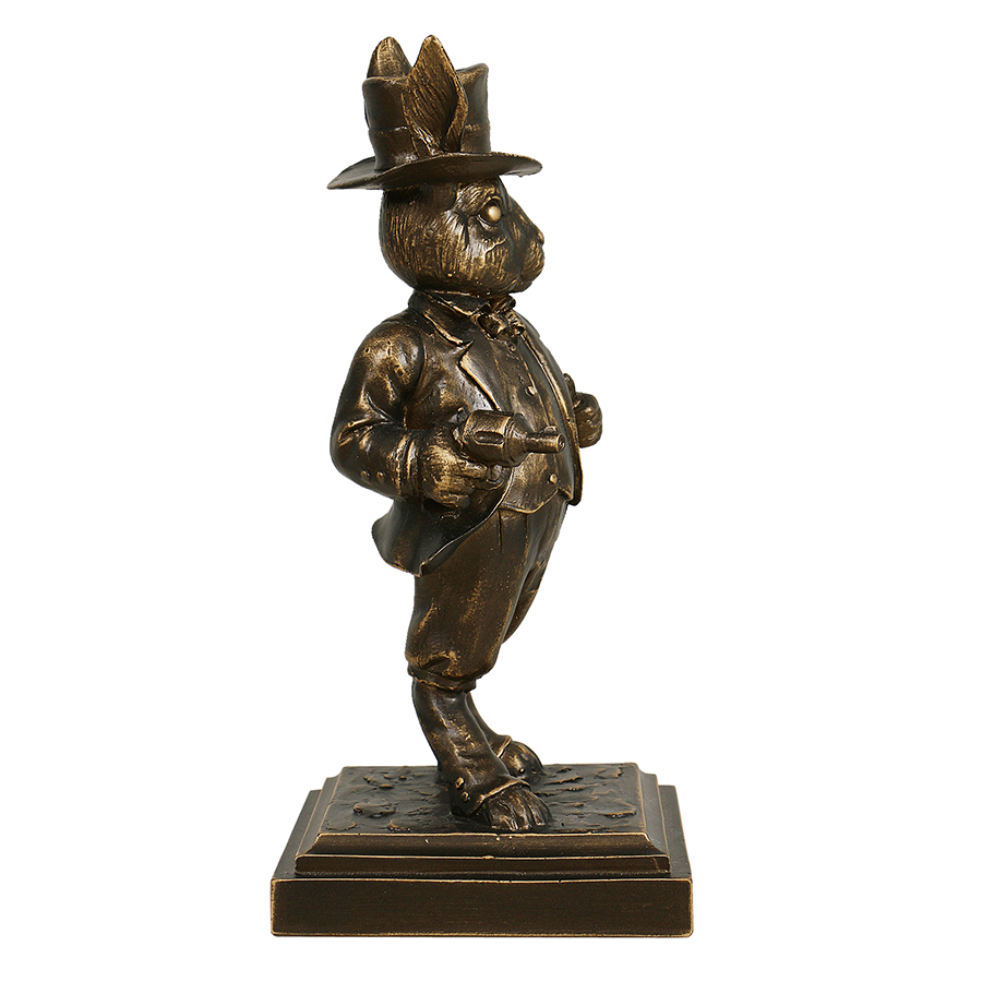 Statue lapin doré vieilli avec socle en bois