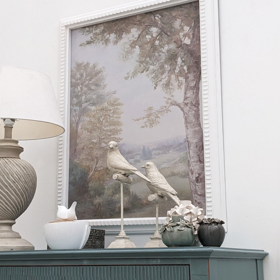 Soldes - Tableau à l'huile paysage matinal avec cadre blanc - Interior's