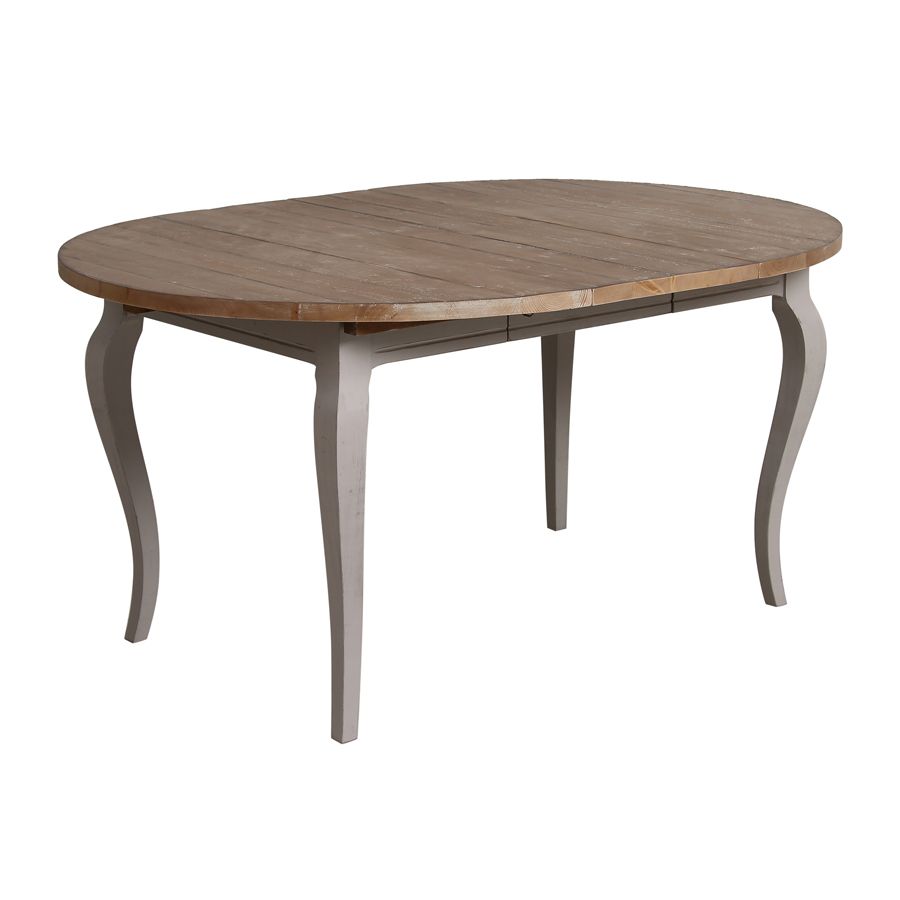Soldes - Table ronde extensible en pin massif blanc vieilli pour 6 à 8  personnes - Bastide - Interior's
