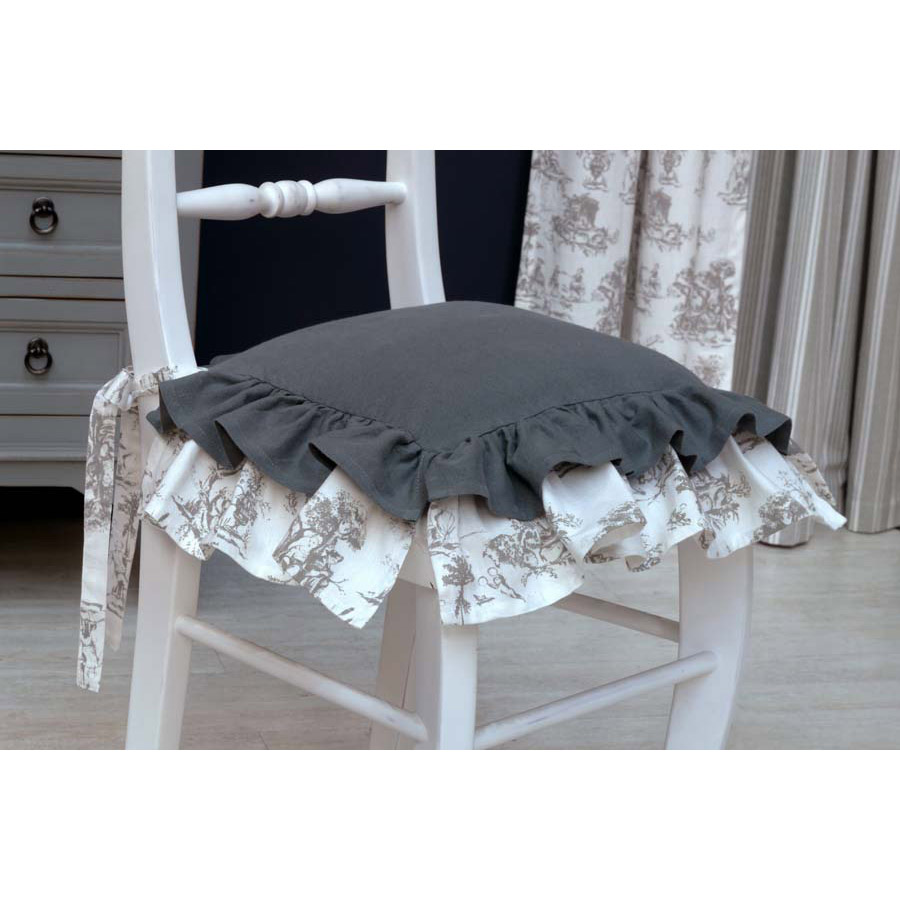 Soldes - Galettes de chaises blanches et grises en coton et lin 40x40 (lot  de 2) - Interior's