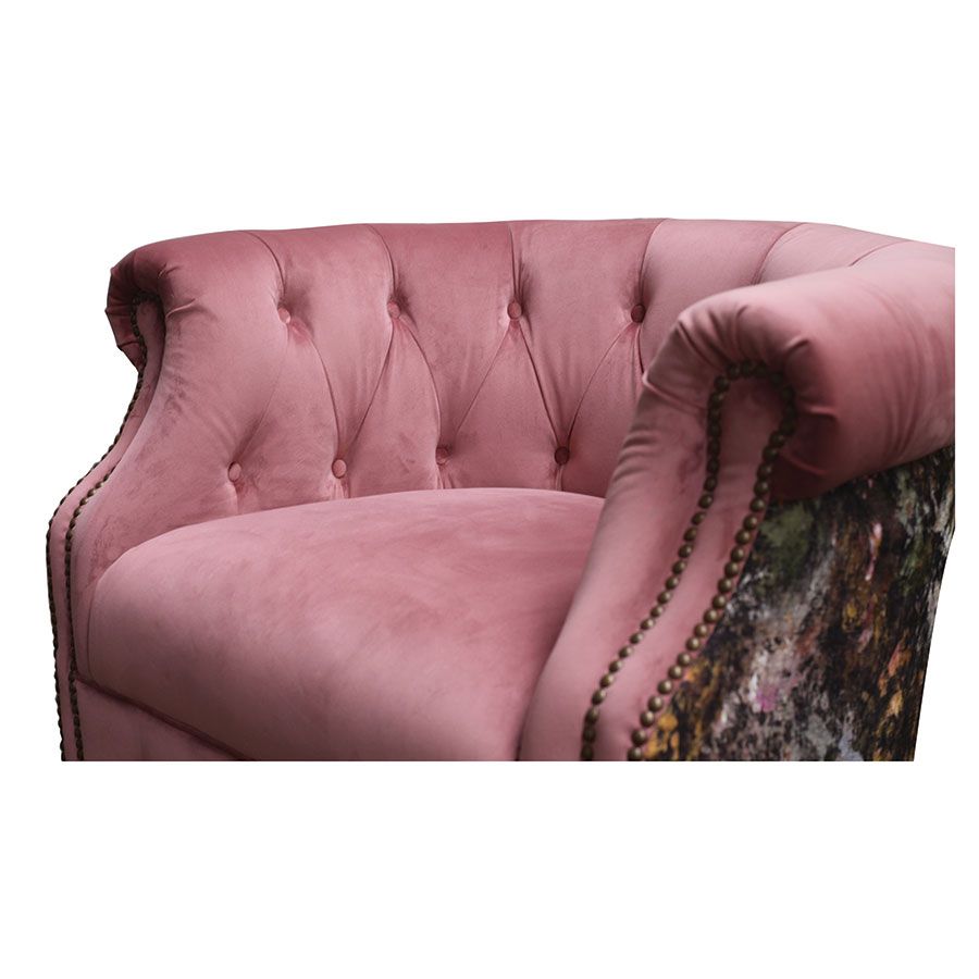 Fauteuil en tissu bicolore rose et fleuri - Victoria
