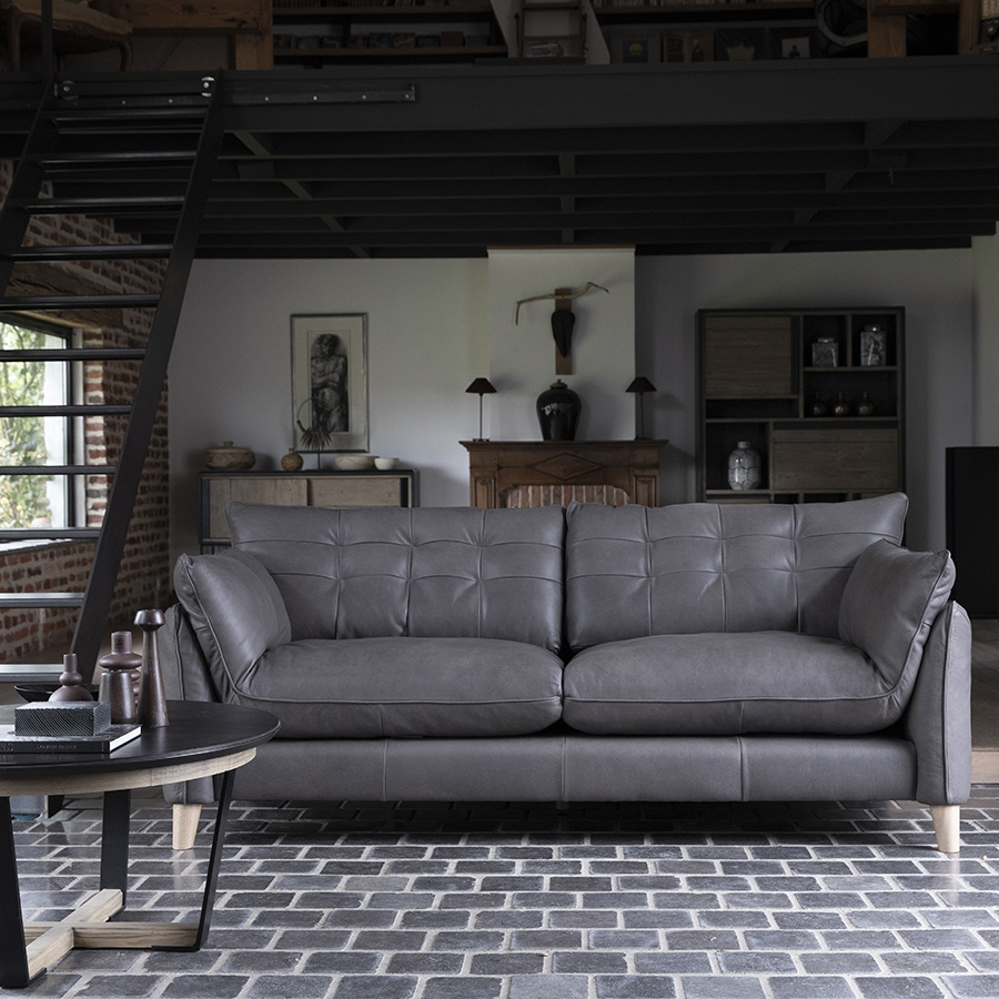 Soldes - Canapé 3 places en cuir gris graphite - Aston - Interior's