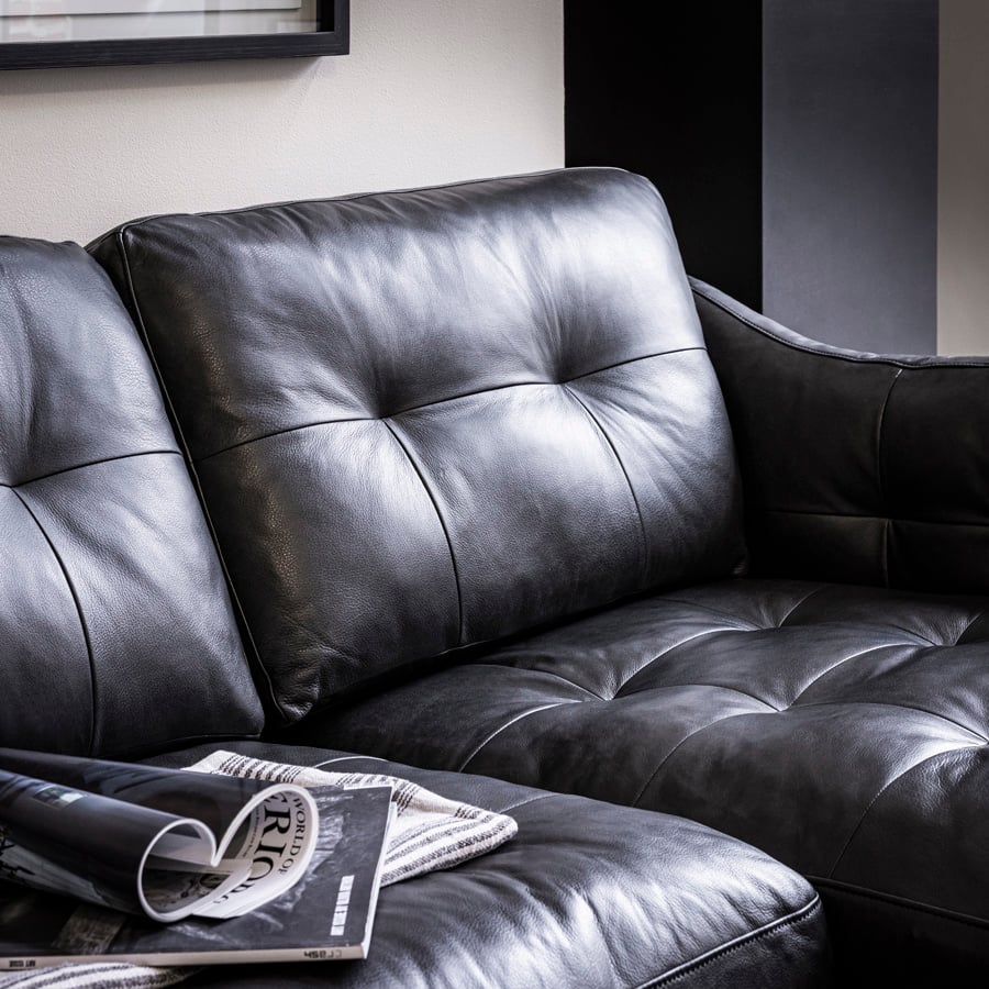 Canapé d'angle en cuir noir - Newcastle