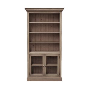 Bibliothèque ouverte avec portes basses vitrées en épicéa brun fumé grisé - Natural