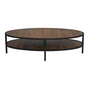 Table basse ovale industrielle en bois recyclé et métal - Empreintes