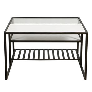 Table basse contemporaine en bois blanc, verre et métal - Demeure