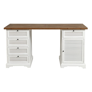 Bureau avec tiroirs bicolore blanc et plateau en bois - Vénitiennes