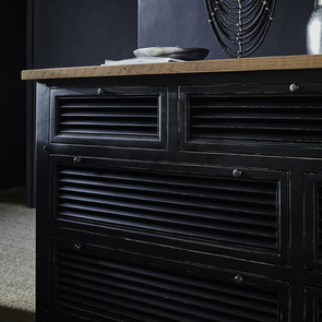 Commode de mercerie 7 tiroirs bicolore noire et plateau en bois - Vénitiennes