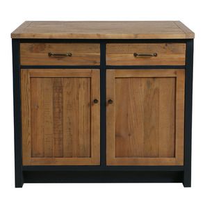 Meuble de cuisine bas 2 portes 2 tiroirs en bois recyclé bleu navy - Rivages