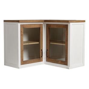 Meuble de cuisine haut d’angle 2 portes vitrées en bois recyclé blanc - Rivages