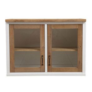Meuble de cuisine haut 2 portes vitrées en bois recyclé blanc - Rivages