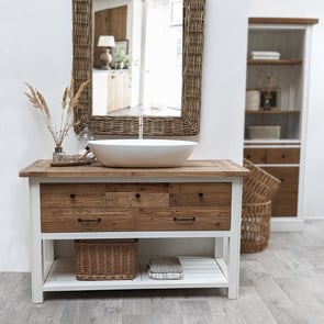 Meuble salle de bain sous-vasque 4 tiroirs en bois recyclé blanc - Rivages