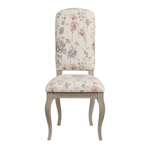 Chaise en hévéa massif et tissu fleurs opaline - Romy