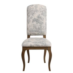 Chaise en tissu toile de jouy gris bleu et frêne massif - Romy