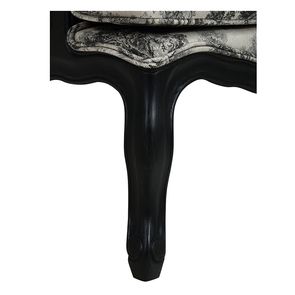 Fauteuil bergère en tissu toile de Jouy gris anthracite et piétements noirs - Césarine