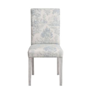 Chaise en hévéa massif gris argenté et tissu toile de Jouy - Romane