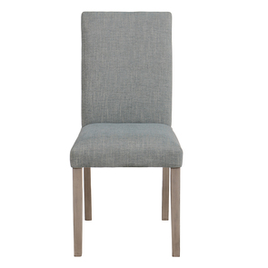 Chaise en hévéa massif et tissu bleu chambray - Romane