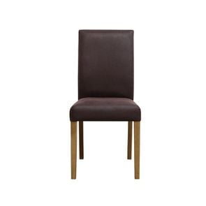 Chaise en tissu cuir synthétique chocolat et frêne massif - Romane - Visuel n°1