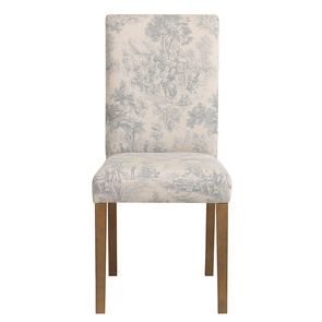 Chaise en tissu toile de Jouy bleu gris et frêne massif - Romane