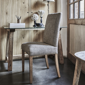 Chaise en frêne et tissu gris chambray - Romane