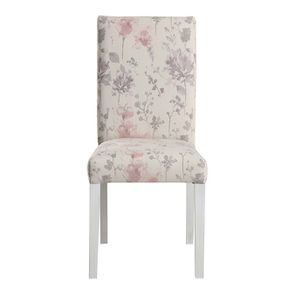 Chaise en hévéa massif et tissu fleurs opaline - Romane