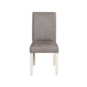 Chaise en hévéa massif blanc et tissu gris chambray - Romane