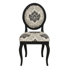 Chaise médaillon en bois noir et tissu arabesque - Hortense