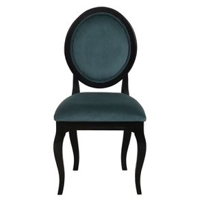 Chaise médaillon en tissu velours vert bleuté et bois noir - Hortense