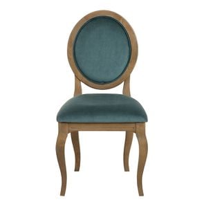 Chaise médaillon en tissu velours vert bleuté - Hortense