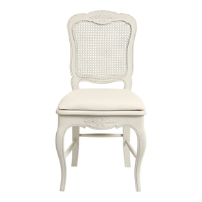 Chaise cannée assise tissu blanc vieilli - Château
