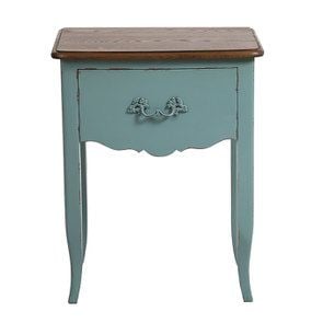 Table de chevet 1 tiroir en épicéa nuage de bleu glossy et plateau frêne
